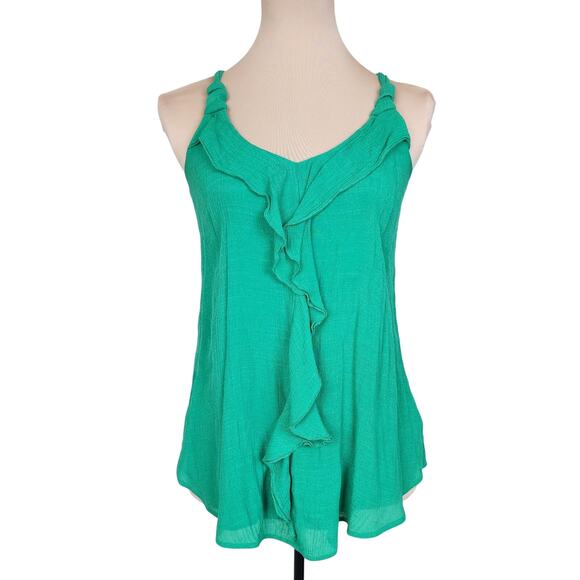 Ruffled Green Medium Tank Top Blouse - Picture 1 of 5